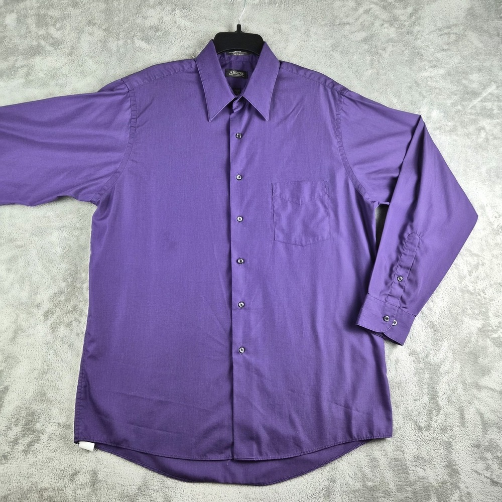 Arrow Shirt Mens Large 16 34/35 Purple Poplin Long Sleeve Dressy Formal Career